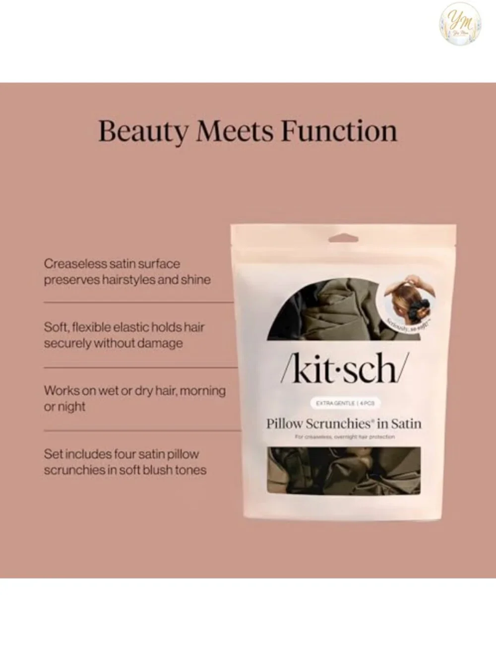 Satin Scrunchies for Women, 4 Pack - Soft, Creaseless, Gentle Hold Hair Ties